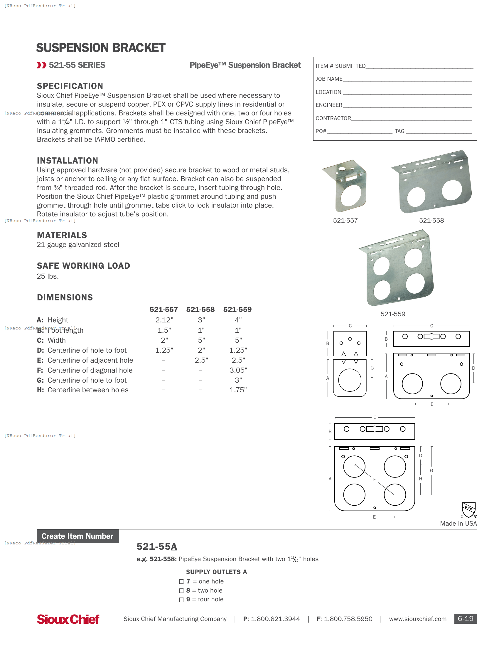 521 SERIES - PIPEEYE SUSPENSION BRACKET - SPEC SHEET.PDF Specification Document
